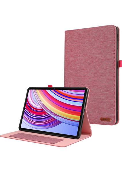 Xiaomi Redmi Pad Pro/redmi Pad Pro 5g/poco Pad Kart Tutucu Kumaş Doku Deri Kılıf Tablet Standı Kapağı-Pembe (Yurt Dışından)