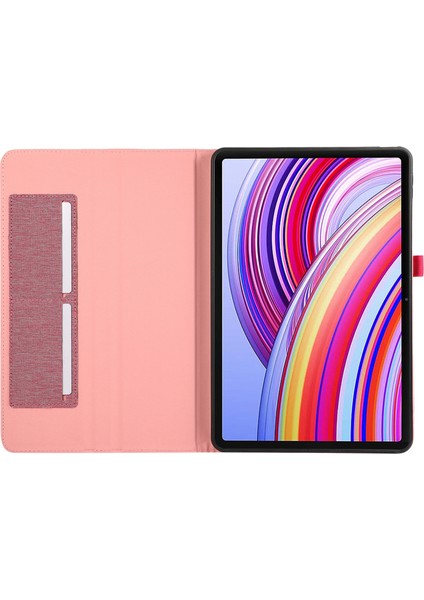 Xiaomi Redmi Pad Pro/redmi Pad Pro 5g/poco Pad Kart Tutucu Kumaş Doku Deri Kılıf Tablet Standı Kapağı-Pembe (Yurt Dışından)