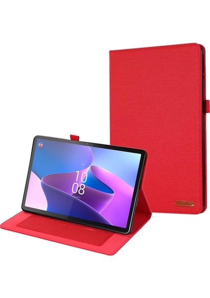 Lenovo Tab P11 Pro Gen 2 Kumaş Doku Pu Deri Tablet Kılıfı Katlanabilir Stand Kart Tutucu Koruyucu Kapak-Kırmızı (Yurt Dışından)