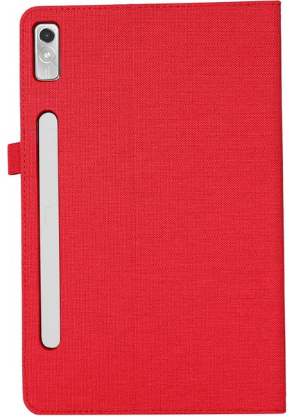 Lenovo Tab P11 Pro Gen 2 Kumaş Doku Pu Deri Tablet Kılıfı Katlanabilir Stand Kart Tutucu Koruyucu Kapak-Kırmızı (Yurt Dışından) modelleri