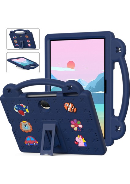Honor Pad 9 Tablet Kılıfı Için Çizilmez Eva Sevimli Desenler Ayaklı Kılıf ve Saplı-Lacivert (Yurt Dışından)