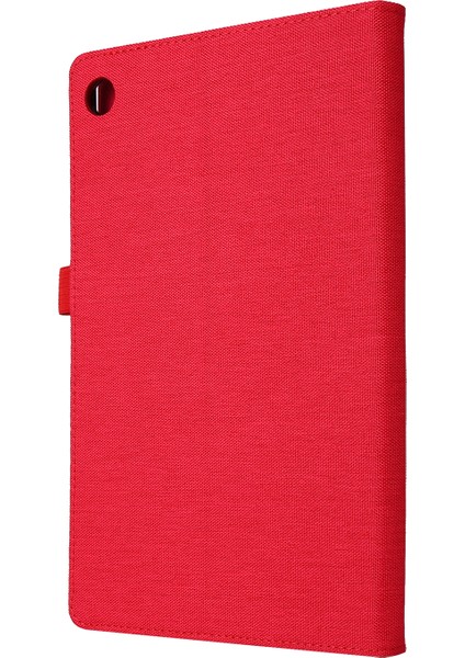Lenovo Tab M10 Plus Deri Kılıf Çizilmeye Dayanıklı Flip Tablet Kılıfı Standlı Kart Yuvaları-Kırmızı (Yurt Dışından)