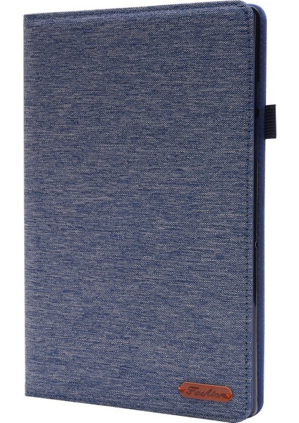 Samsung Galaxy Tab A8 10.5 (2021) Için Kumaş Dokulu Pu Deri Tablet Kılıfı Katlanır Stand Folio Koruyucu Kapak Kart Yuvalarıyla-Mavi (Yurt Dışından)