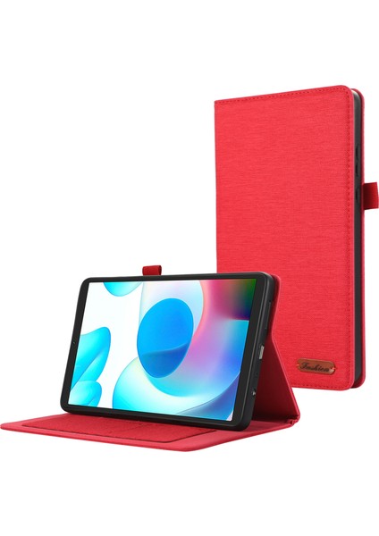 Xiaomi Redmi Pad Se 4g 8.7 Inç Deri Kılıf Kart Tutucu Kumaş Doku Tablet Standı Kapağı-Kırmızı (Yurt Dışından)