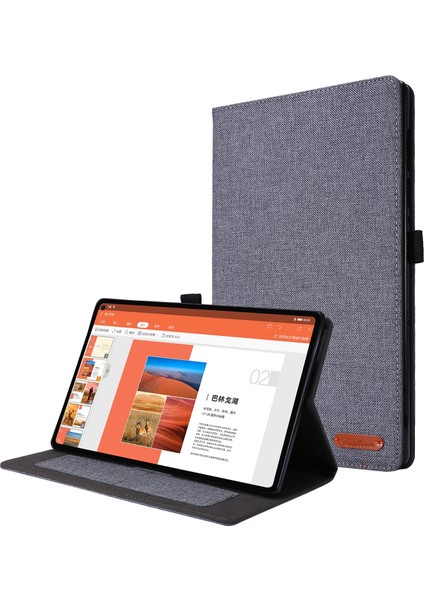 Kart Yuvaları Tasarım Kumaş Doku Pu Deri Katlanır Folio Stand Kılıfı Realme Pad 10.4 Inç-Gri (Yurt Dışından)