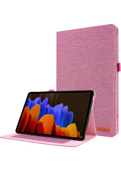 Samsung Galaxy Tab S9 Ultra Kılıf Kumaş Doku Kart Tutucu Tablet Standı Kapak-Pembe (Yurt Dışından)