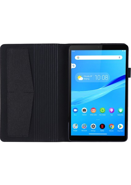 Kumaş Dokulu Kart Yuvaları Stand Deri Kılıf Lenovo Tab M8/tab M8 (2. Nesil)-Siyah (Yurt Dışından)