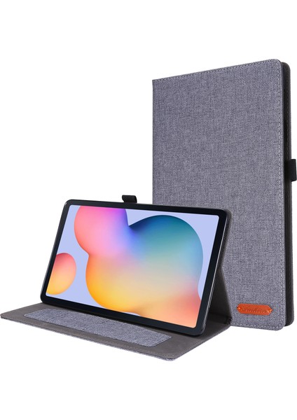 Kumaş Doku Kart Yuvaları Standı Deri Koruyucu Kabuk Samsung Galaxy Tab S6 Lite (2020)/(2022)/(2024)-GRI (Yurt Dışından)