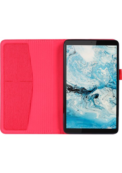 Kumaş Dokulu Kart Yuvaları Standı Deri Koruyucu Kılıf Lenovo Tab M7 (2. Nesil) TB-7305F/(3. Nesil)-Kırmızı (Yurt Dışından) modelleri