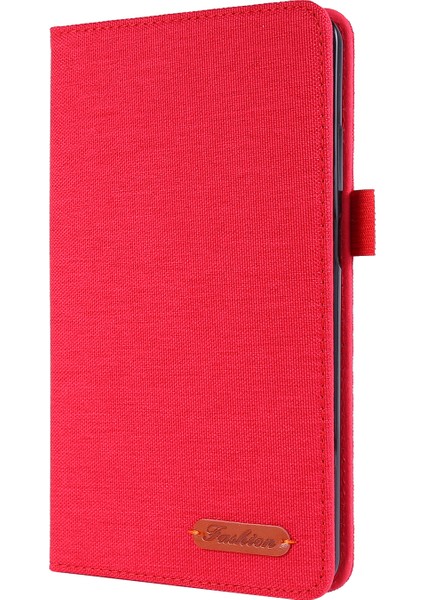 Kumaş Dokulu Kart Yuvaları Standı Deri Koruyucu Kılıf Lenovo Tab M7 (2. Nesil) TB-7305F/(3. Nesil)-Kırmızı (Yurt Dışından) fırsatları