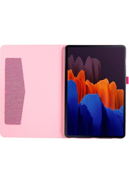 Samsung Galaxy Tab S9 Ultra Kılıf Kumaş Doku Kart Tutucu Tablet Standı Kapak-Pembe (Yurt Dışından)