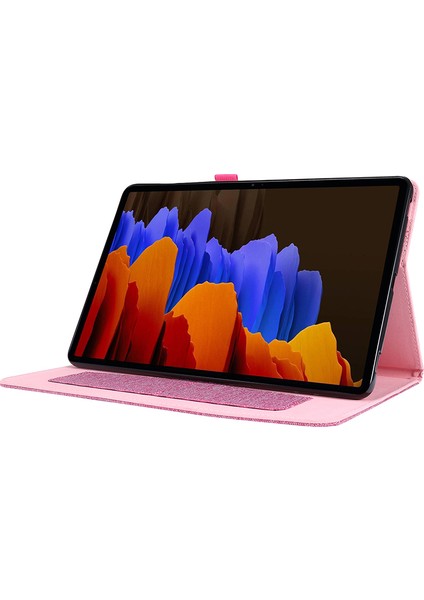 Samsung Galaxy Tab S9 Ultra Kılıf Kumaş Doku Kart Tutucu Tablet Standı Kapak-Pembe (Yurt Dışından)
