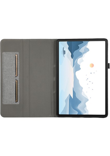 Lenovo Tab P12 Kılıf Kumaş Doku Deri Tablet Kılıfı Kart Tutucu-Gri (Yurt Dışından)