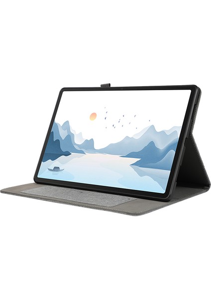 Lenovo Tab P12 Kılıf Kumaş Doku Deri Tablet Kılıfı Kart Tutucu-Gri (Yurt Dışından)