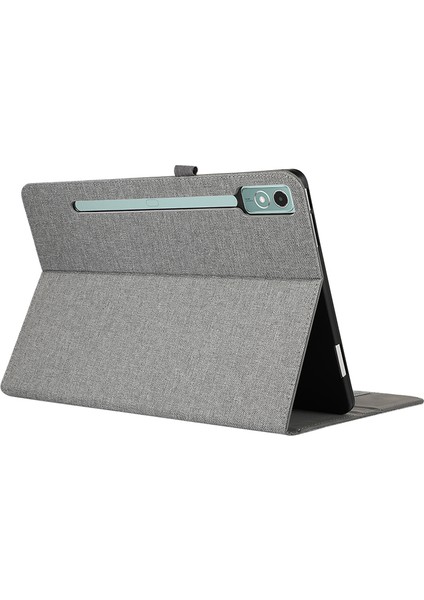 Lenovo Tab P12 Kılıf Kumaş Doku Deri Tablet Kılıfı Kart Tutucu-Gri (Yurt Dışından)