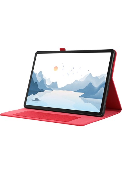 Lenovo Tab P12 Kılıf Kumaş Doku Deri Tablet Kılıfı Kart Tutucu Ile-Kırmızı (Yurt Dışından) modelleri