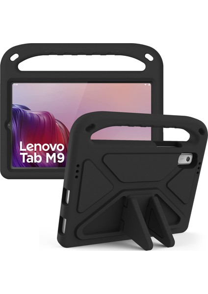 Lenovo Tab M9 Kickstand Tablet Kılıfı El Tutacağı Eva Darbeye Dayanıklı Kapak-Siyah (Yurt Dışından)
