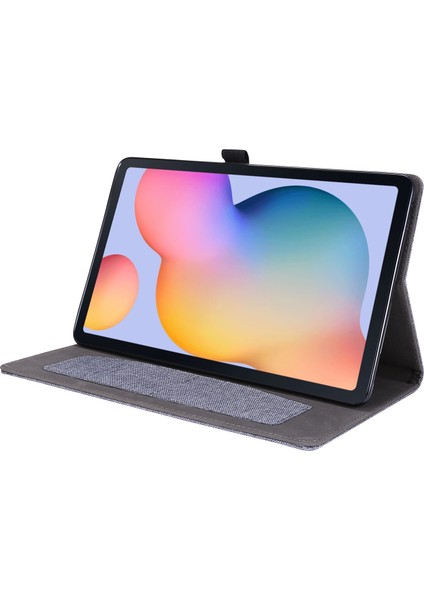 Kumaş Doku Kart Yuvaları Standı Deri Koruyucu Kabuk Samsung Galaxy Tab S6 Lite (2020)/(2022)/(2024)-GRI (Yurt Dışından)
