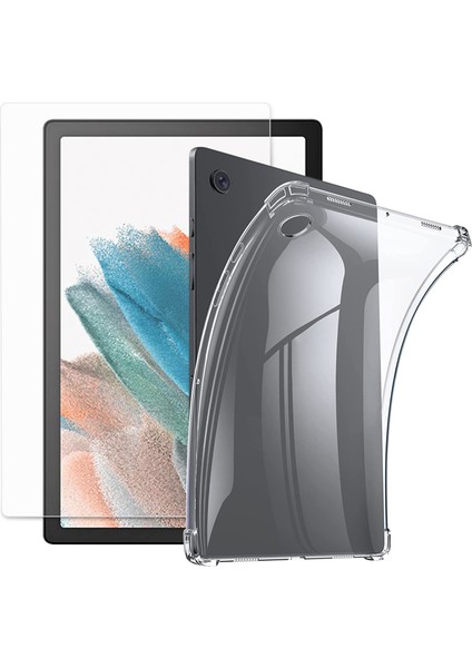 Samsung Galaxy Tab A8 10.5(2021)/A8 10.5(2022)ESNEK Şeffaf Tpu Güçlendirilmiş Köşe Telefon Kılıfı Temperli Cam Ekran Koruyucu ile (Yurt Dışından)