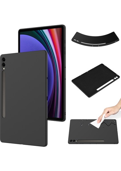 Samsung Galaxy Tab S9+Kılıf Çizilmez Sıvı Silikon Kapak-Siyah (Yurt Dışından)