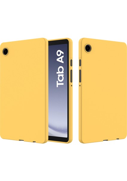 Samsung Galaxy Tab A9 Kapak Sıvı Silikon Kılıf Mikrofiber Astarlı-Sarı (Yurt Dışından)