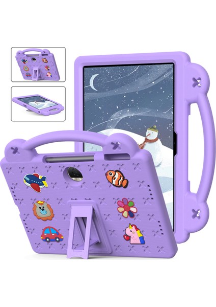 Honor Pad 9 Tablet Kılıfı Için Çizilmez Eva Sevimli Desenler Kickstand Kılıfı ve Sapı-Mor (Yurt Dışından)