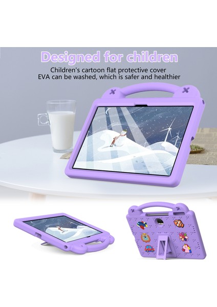 Honor Pad 9 Tablet Kılıfı Için Çizilmez Eva Sevimli Desenler Kickstand Kılıfı ve Sapı-Mor (Yurt Dışından)