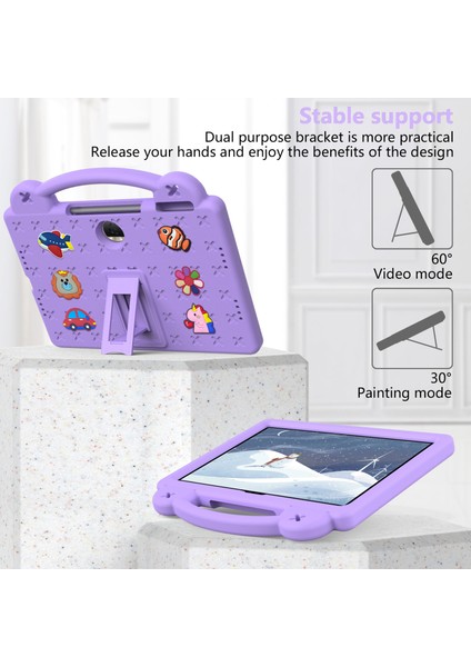 Honor Pad 9 Tablet Kılıfı Için Çizilmez Eva Sevimli Desenler Kickstand Kılıfı ve Sapı-Mor (Yurt Dışından)