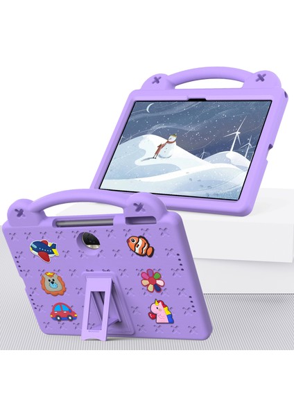 Honor Pad 9 Tablet Kılıfı Için Çizilmez Eva Sevimli Desenler Kickstand Kılıfı ve Sapı-Mor (Yurt Dışından)