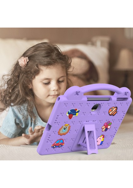 Honor Pad 9 Tablet Kılıfı Için Çizilmez Eva Sevimli Desenler Kickstand Kılıfı ve Sapı-Mor (Yurt Dışından)