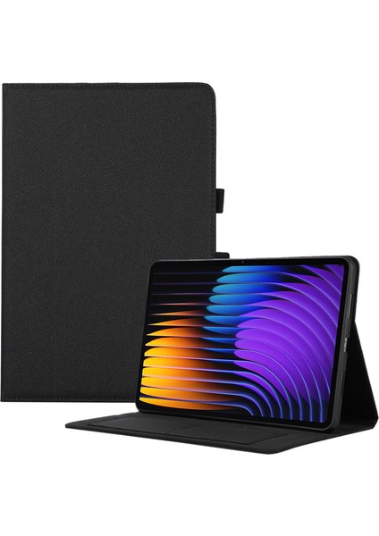 Xiaomi Pad 7/pad 7 Pro Deri Kılıf Kart Tutucu Kumaş Doku Tablet Standı Kapağı-Siyah (Yurt Dışından)