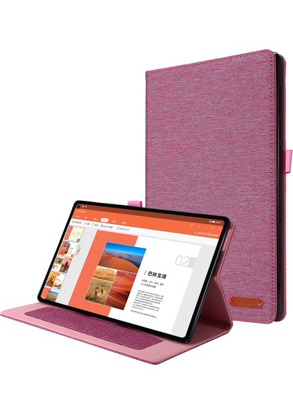 Lenovo Tab M10 Plus Deri Kılıf Çizilmeye Dayanıklı Flip Tablet Kılıfı Standlı Kart Yuvaları-Pembe (Yurt Dışından)