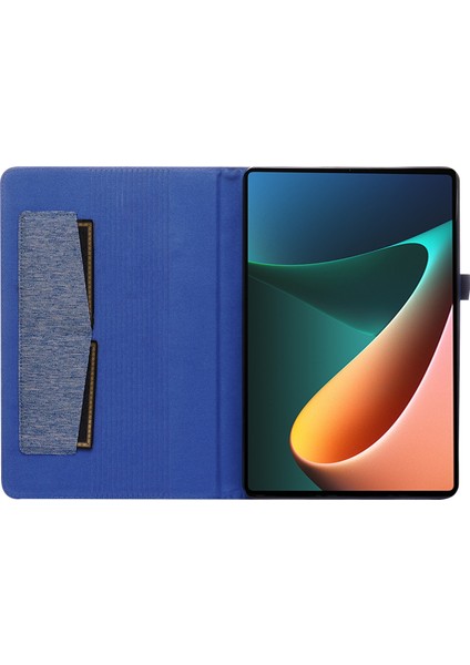 Xiaomi Pad 5/pad 5 Pro Kumaş Doku Tablet Kılıfı Tam Vücut Koruma Pu Deri Kart Tutucu Folio Stand Kapağı-Mavi (Yurt Dışından)