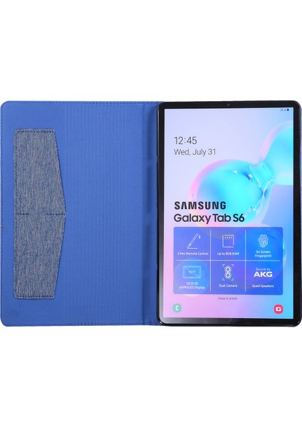 Kumaş Dokulu Kart Yuvaları Stand Deri Kılıf Samsung Galaxy Tab S6 SM-T860/T865-MAVI (Yurt Dışından)