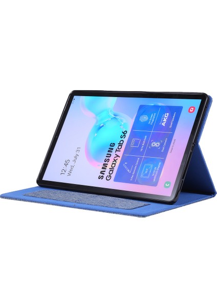 Kumaş Dokulu Kart Yuvaları Stand Deri Kılıf Samsung Galaxy Tab S6 SM-T860/T865-MAVI (Yurt Dışından)