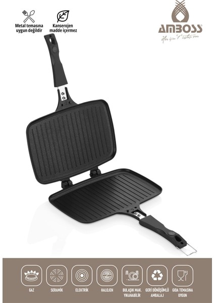 Kuv-0274 Kuvars Ocak Üstü Döküm El Tost Makinesi, Siyah, Yapışmaz Taban fiyatları