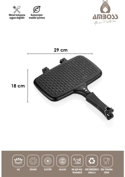 Kuv-0274 Kuvars Ocak Üstü Döküm El Tost Makinesi, Siyah, Yapışmaz Taban modelleri