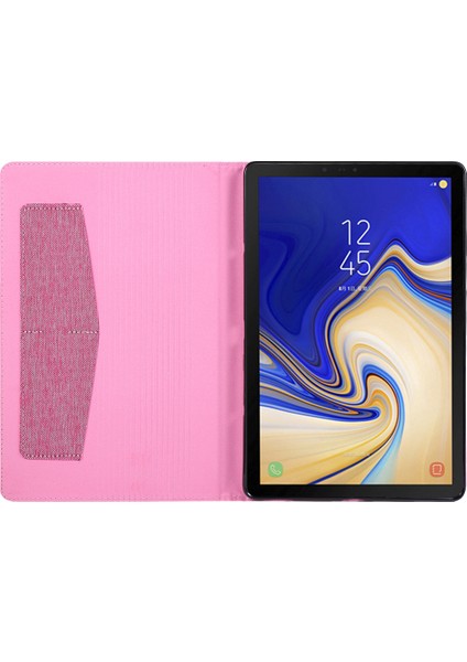 Kumaş Doku Kart Yuvaları Stand Deri Kılıf Samsung Galaxy Tab S5E SM-T720-PEMBE (Yurt Dışından)