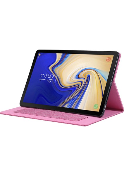 Kumaş Doku Kart Yuvaları Stand Deri Kılıf Samsung Galaxy Tab S5E SM-T720-PEMBE (Yurt Dışından)
