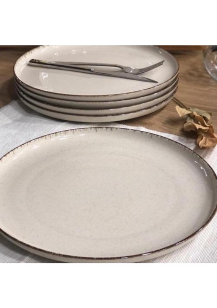 Şık 27 cm Krem Porselen Servis Tabakları 6'lı Set, BPA Free