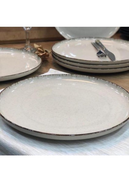 Şık 27 cm Krem Porselen Servis Tabakları 6'lı Set, BPA Free modelleri