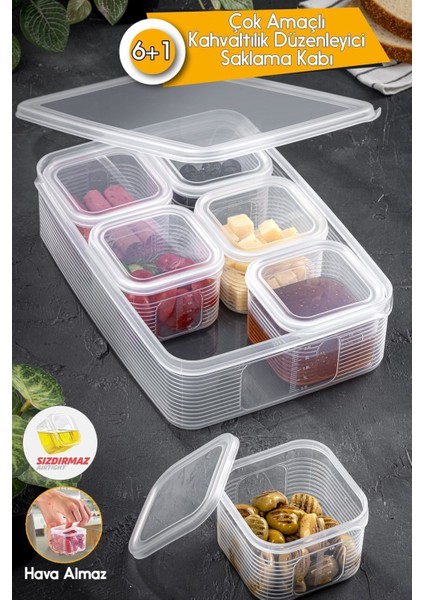 7 Parça Şeffaf Çok Amaçlı Hava Almaz Sızdırmaz Kahvaltı Sunum Seti, Turuncu