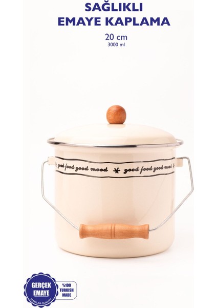 Ahşap Detaylı Emaye Yoğurt ve Bakliyat Bakracı, 20cm, 3L, Tüm Ocaklar Uyumlu