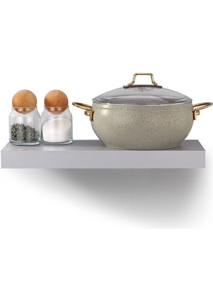 7 Parça Gri Granit Tencere ve Tava Seti, Gold Kulp, Yapışmaz Taban, Alüminyum, Dayanıklı