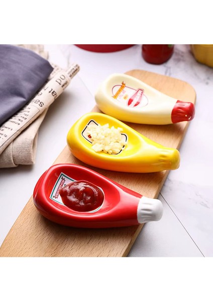 Renkli 3'lü seramik sosluk seti, ketçap, mayonez ve hardal için ideal fiyatları