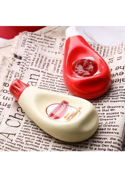 Renkli 3'lü seramik sosluk seti, ketçap, mayonez ve hardal için ideal modelleri