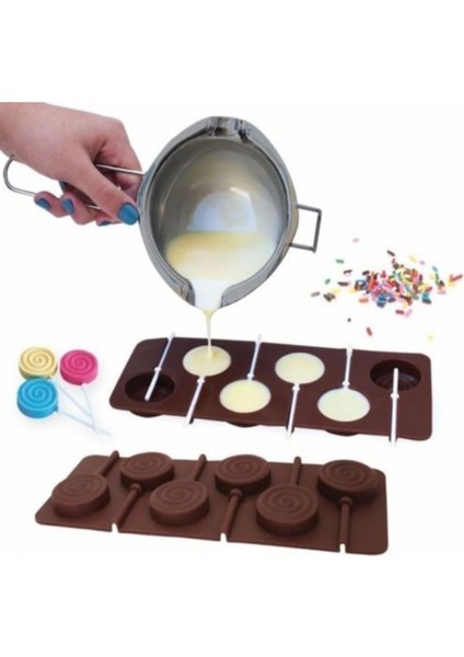 Renkli lolipop, şeker, çikolata ve dondurma için 6'lı silikon kalıp seti modelleri