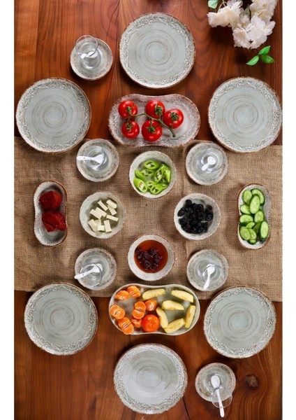 6 Kişilik Porselen Kahvaltı Takımı, Yeşil, BPA Free, Dayanıklı ve Şık Tasarım