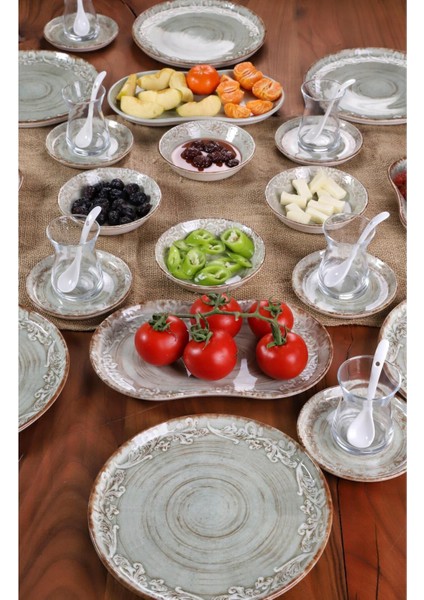6 Kişilik Porselen Kahvaltı Takımı, Yeşil, BPA Free, Dayanıklı ve Şık Tasarım
