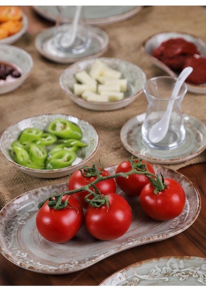6 Kişilik Porselen Kahvaltı Takımı, Yeşil, BPA Free, Dayanıklı ve Şık Tasarım